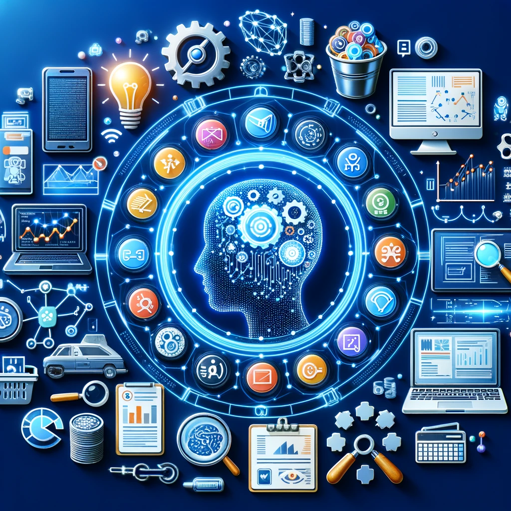 Imagem de cerebro envolto em itens revolucionarios como computadores e equipamentos eletronicos demonstrando a transformação digital sendo cumprida